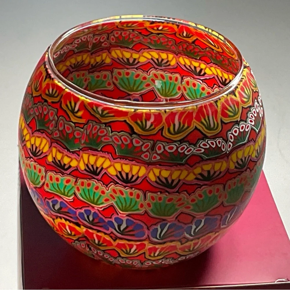 Tea Light candle holder. Australian Aboriginal vibrant boho design